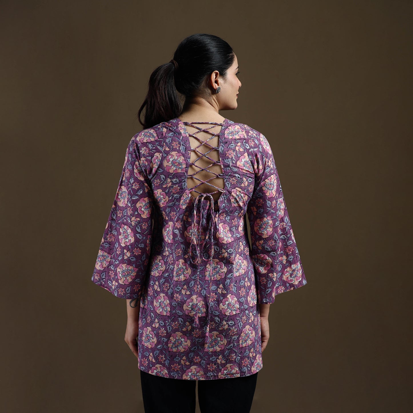 Purple - Sanganeri Hand Block Print Cotton Short Kurta for women 02