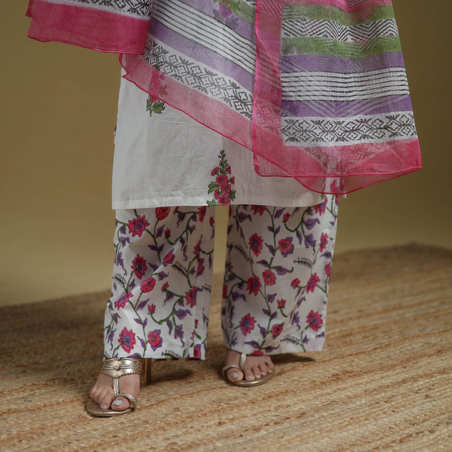 Pink - Sanganeri Hand Block Print Cotton Suit Set with Dupatta for women 19