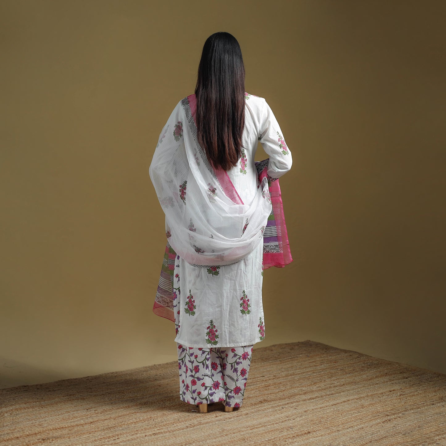 Pink - Sanganeri Hand Block Print Cotton Suit Set with Dupatta for women 19