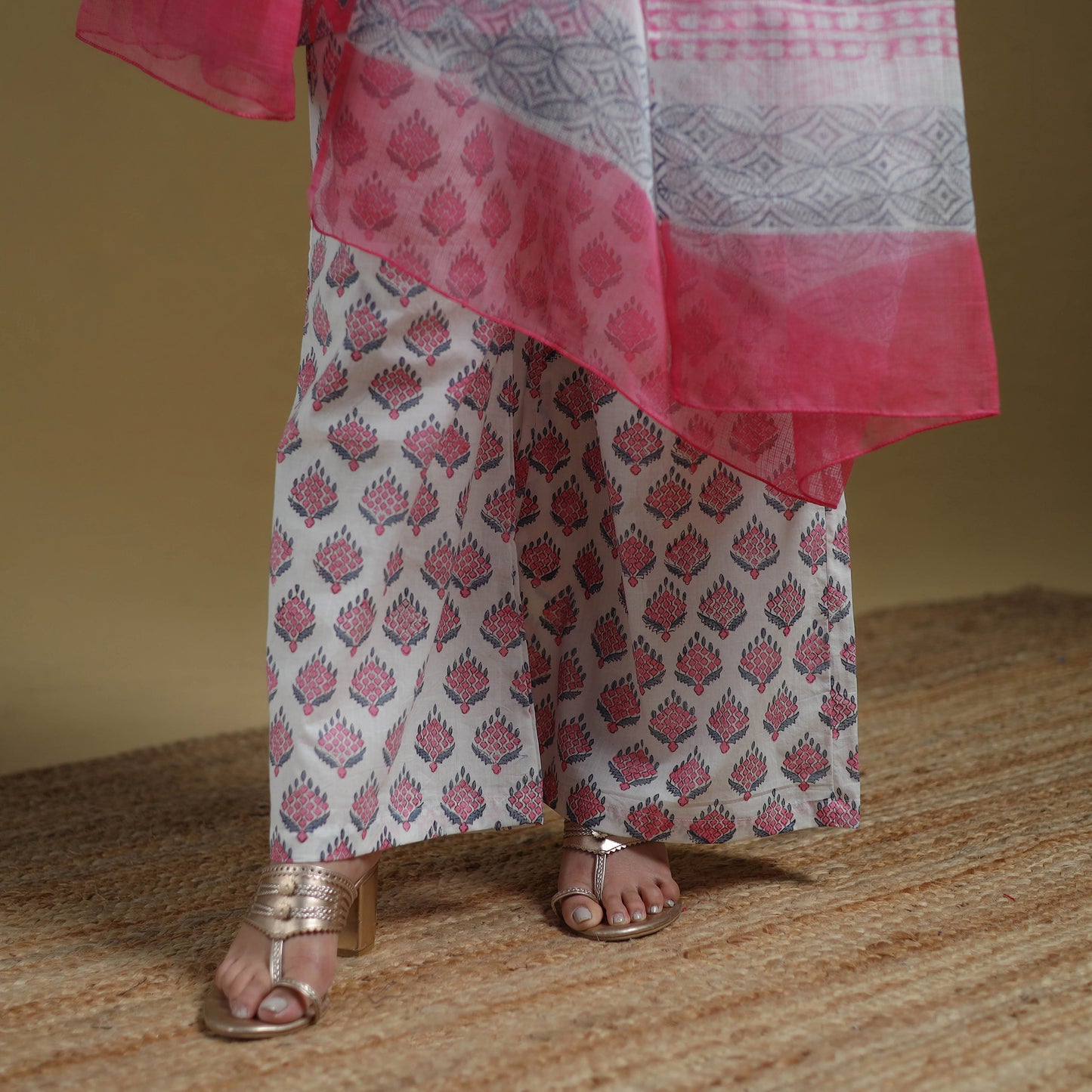 Pink - Sanganeri Hand Block Print Cotton Suit Set with Dupatta for women 29