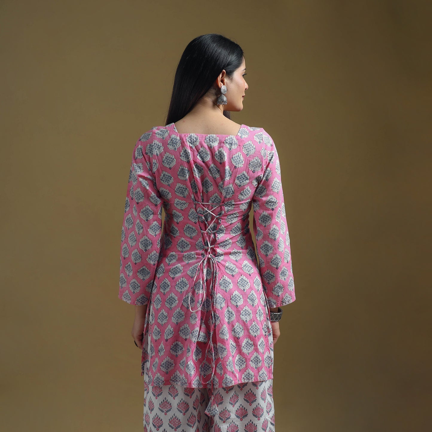 Pink - Sanganeri Hand Block Print Cotton Suit Set with Dupatta for women 29