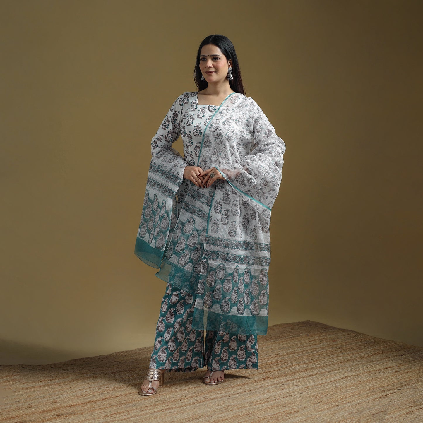 Green - Sanganeri Hand Block Print Cotton Suit Set with Dupatta for women 30