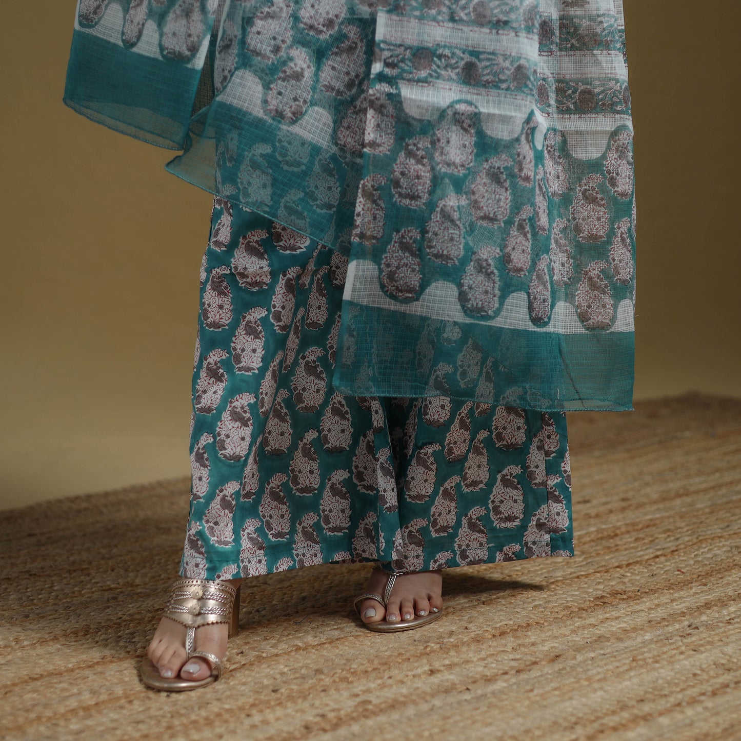 Green - Sanganeri Hand Block Print Cotton Suit Set with Dupatta for women 30