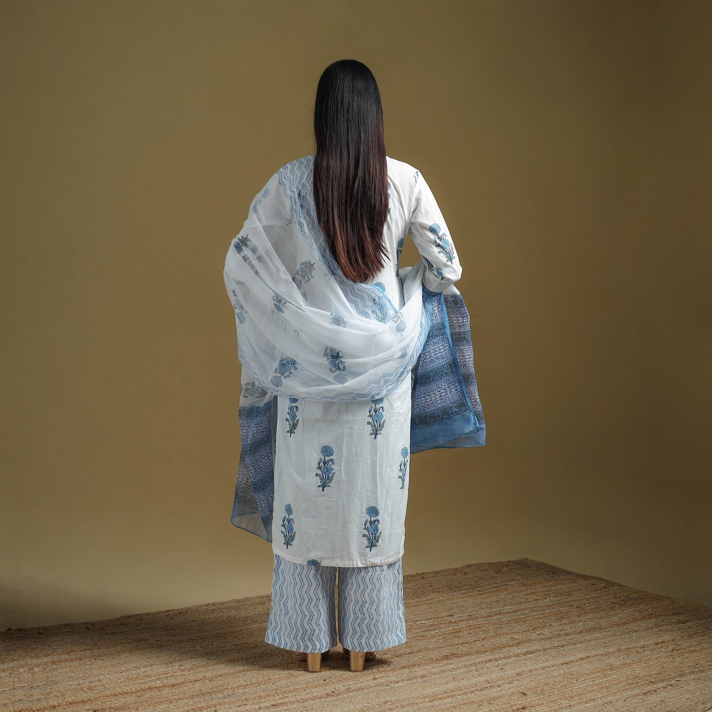 Blue - Sanganeri Hand Block Print Cotton Suit Set with Dupatta for women 20