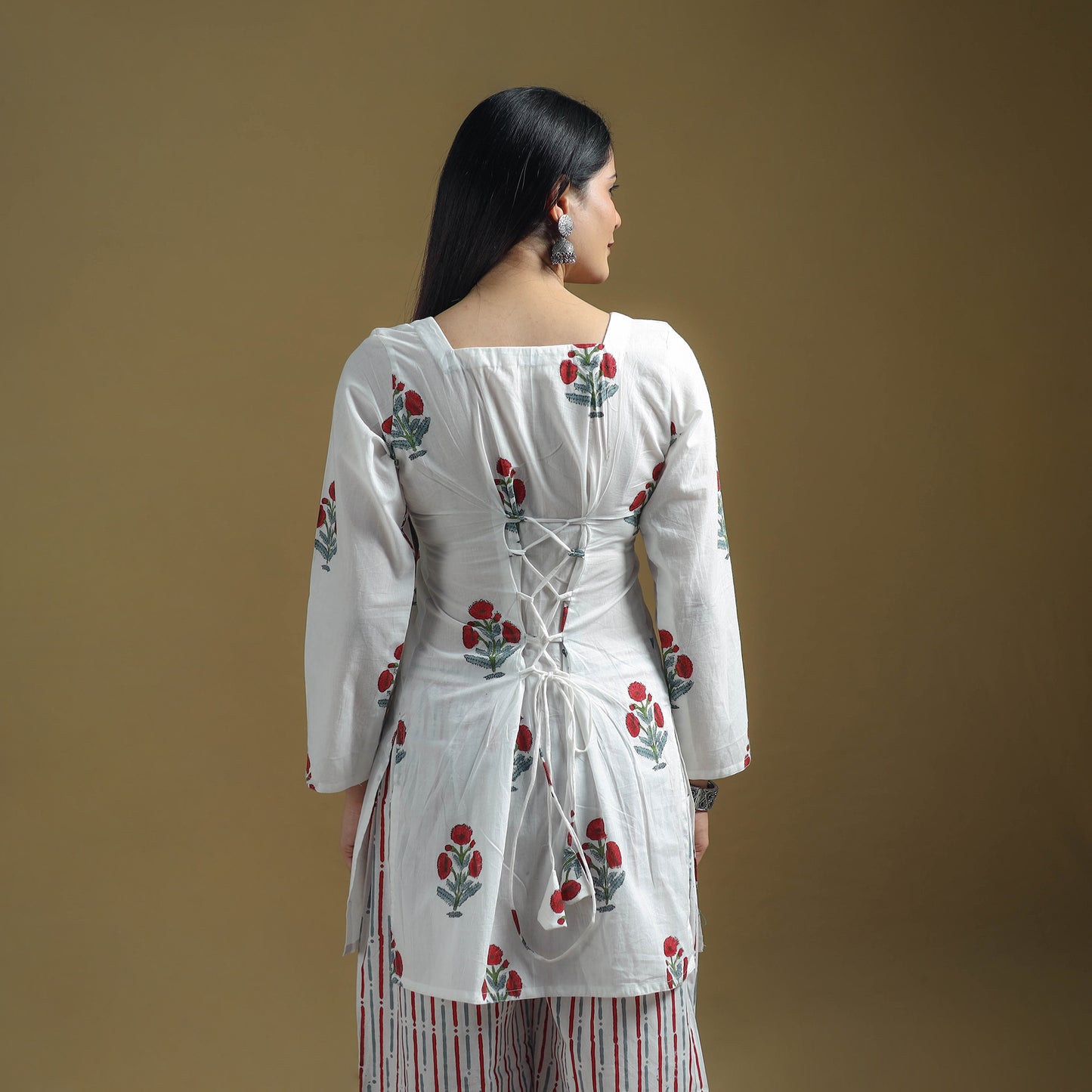 White - Sanganeri Hand Block Print Cotton Suit Set with Dupatta for women 27