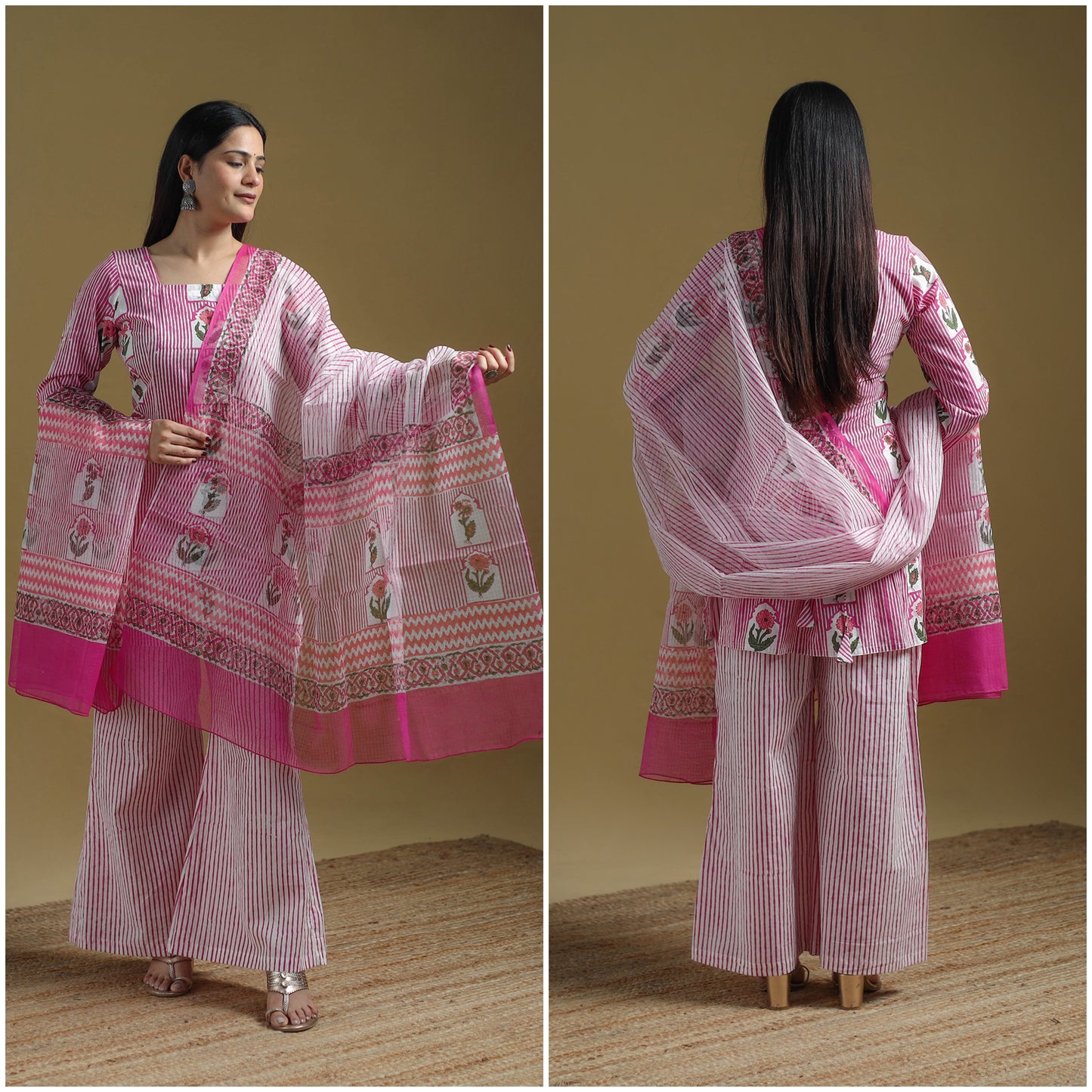 Purple - Sanganeri Hand Block Print Cotton Suit Set with Dupatta for women 26
