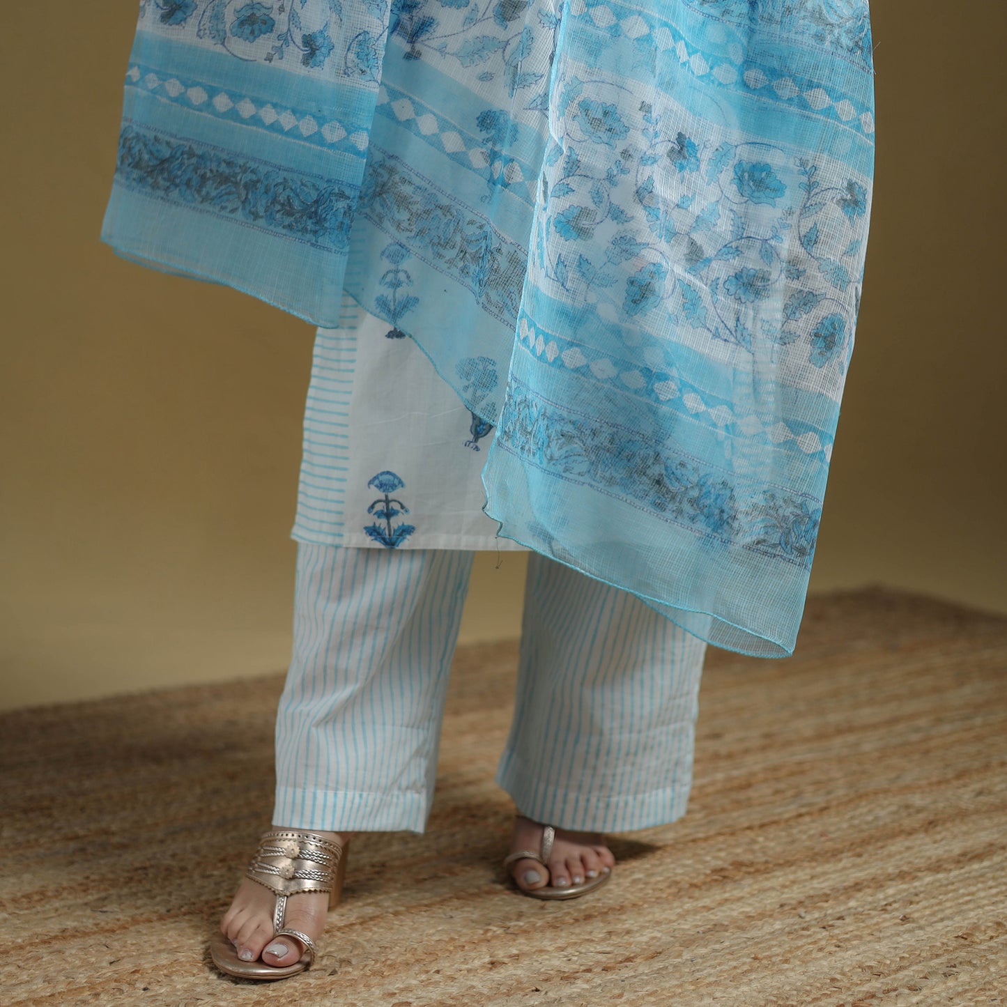 Blue - Sanganeri Hand Block Print Cotton Suit Set with Dupatta for women 23