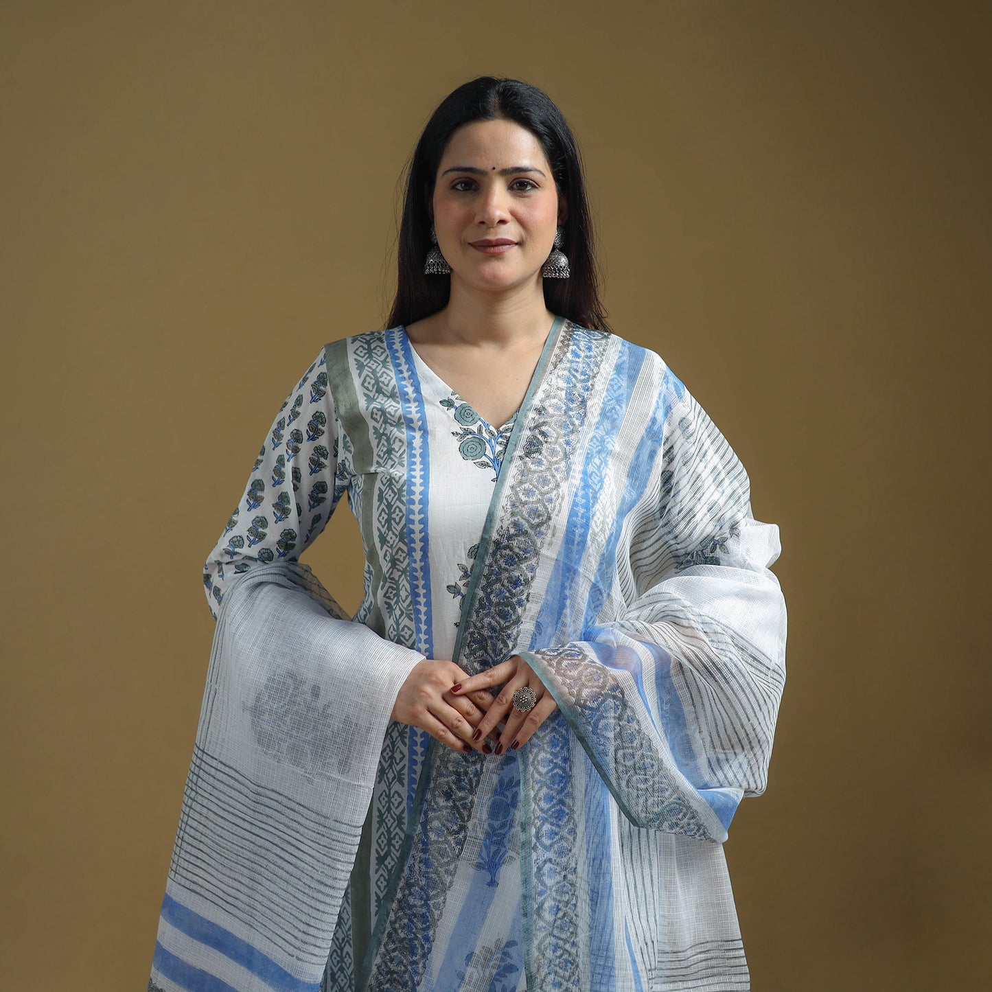 Blue - Sanganeri Hand Block Print Cotton Suit Set with Dupatta for women 25