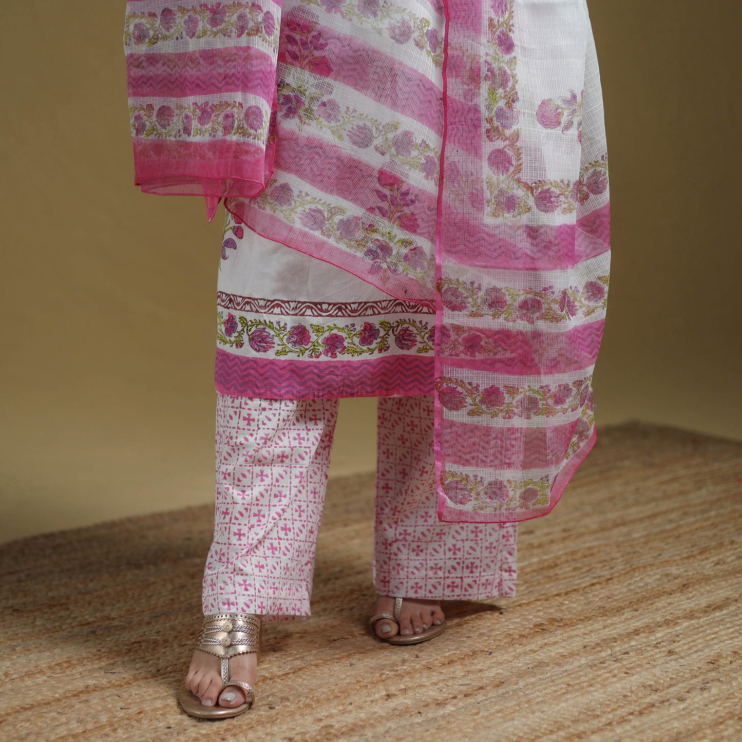 Sanganeri Hand Block Print Cotton Suit Set with Dupatta for women 17