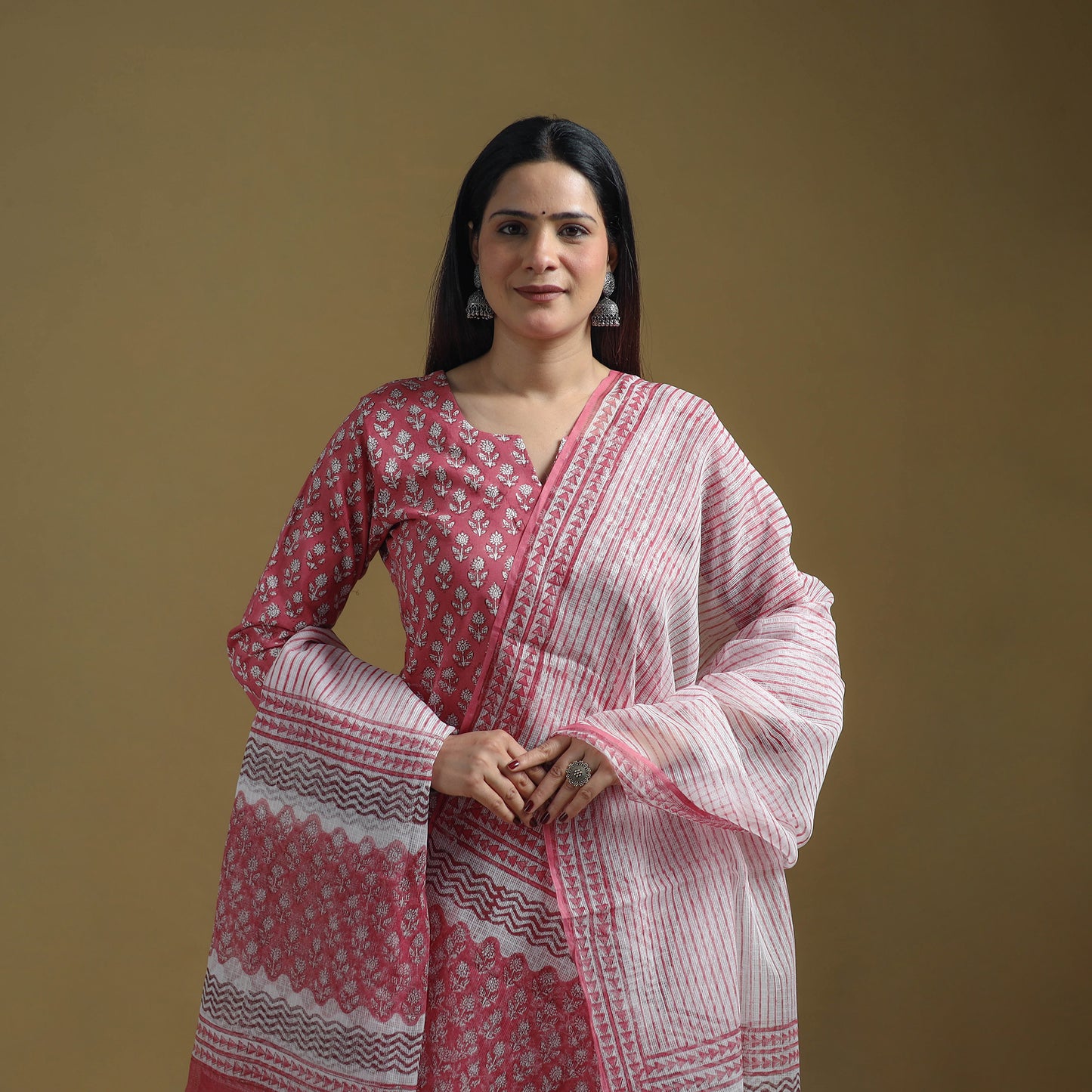 Sanganeri Hand Block Print Cotton Suit Set with Dupatta for women 16