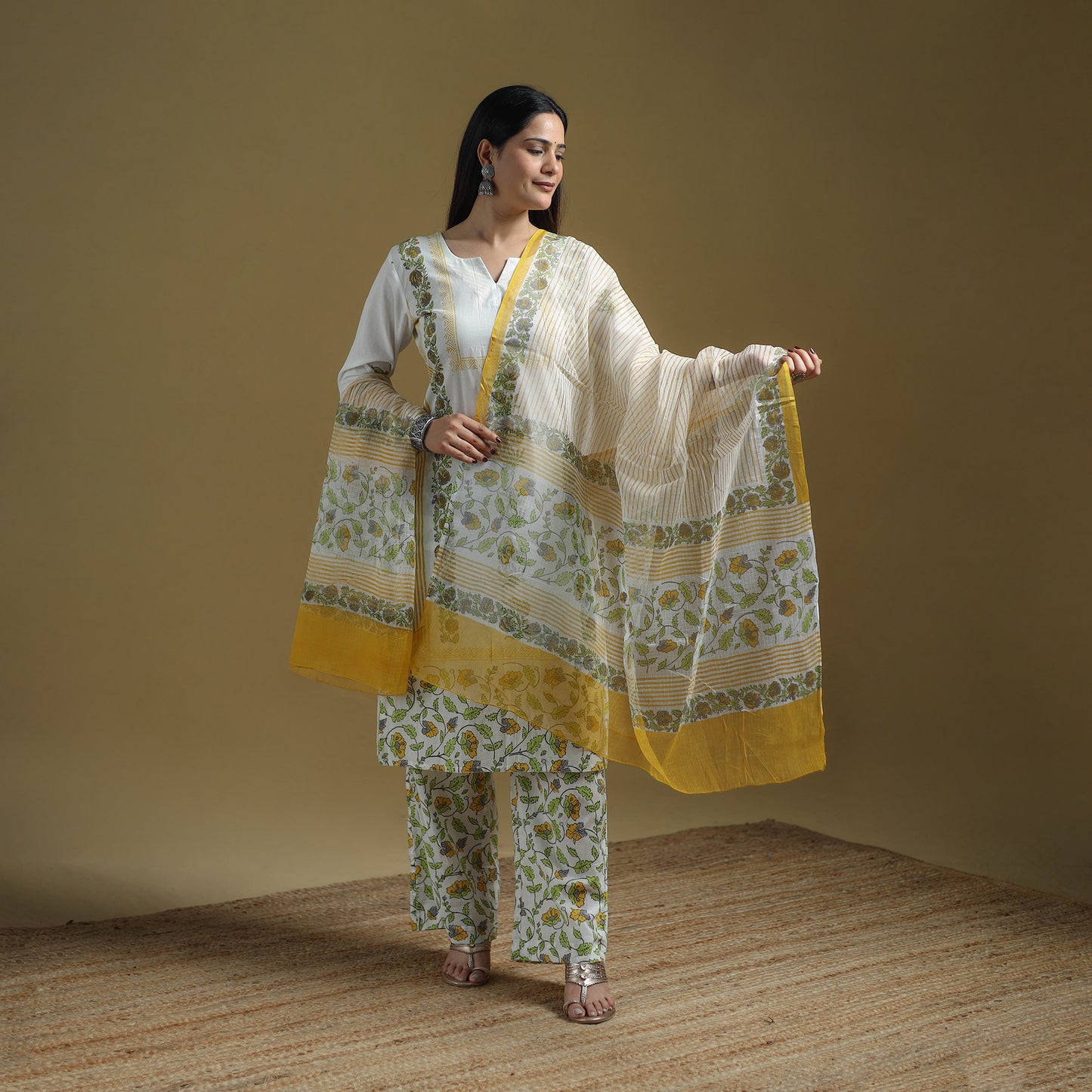 Sanganeri Hand Block Print Cotton Suit Set with Dupatta for women 15