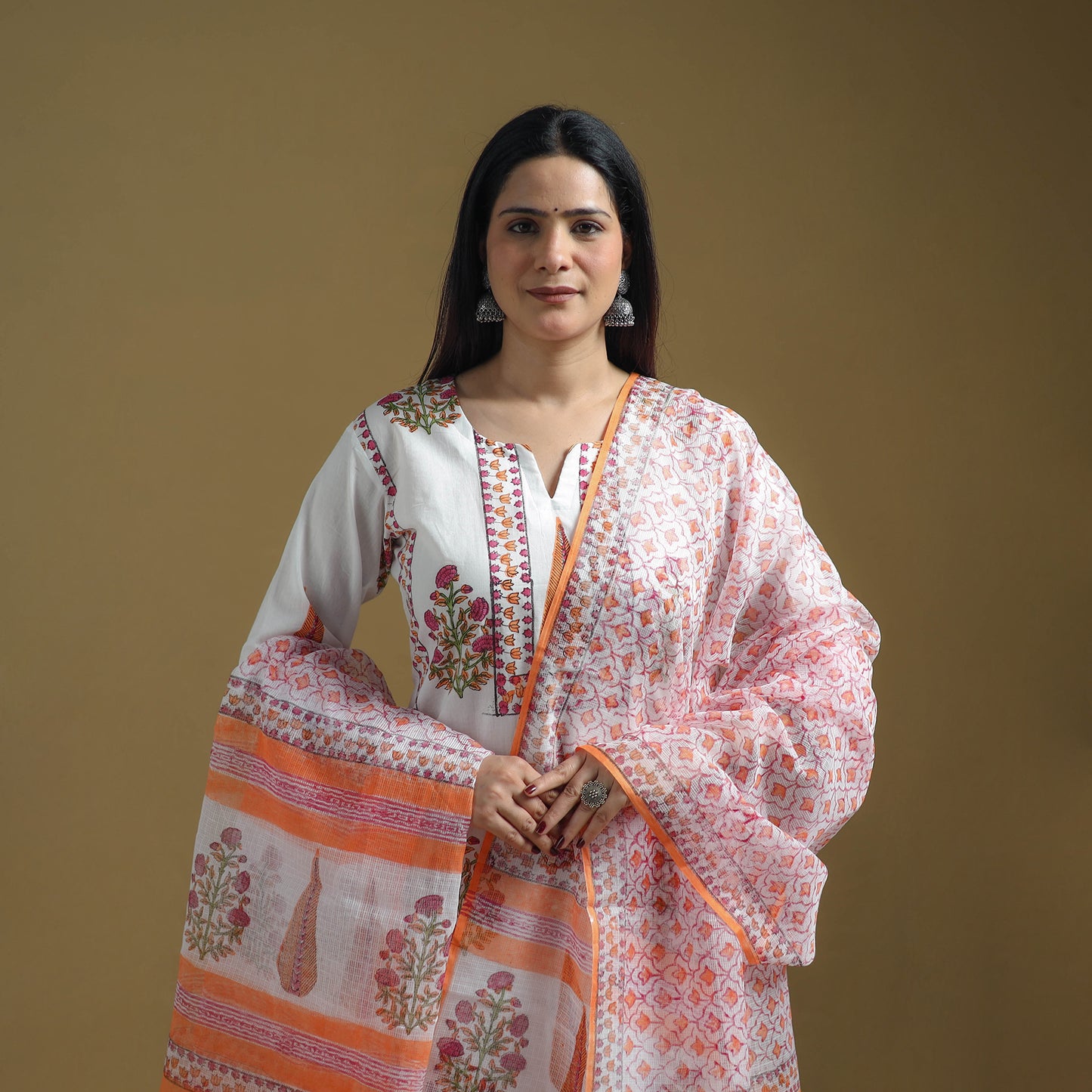 Sanganeri Hand Block Print Cotton Suit Set with Dupatta for women 13