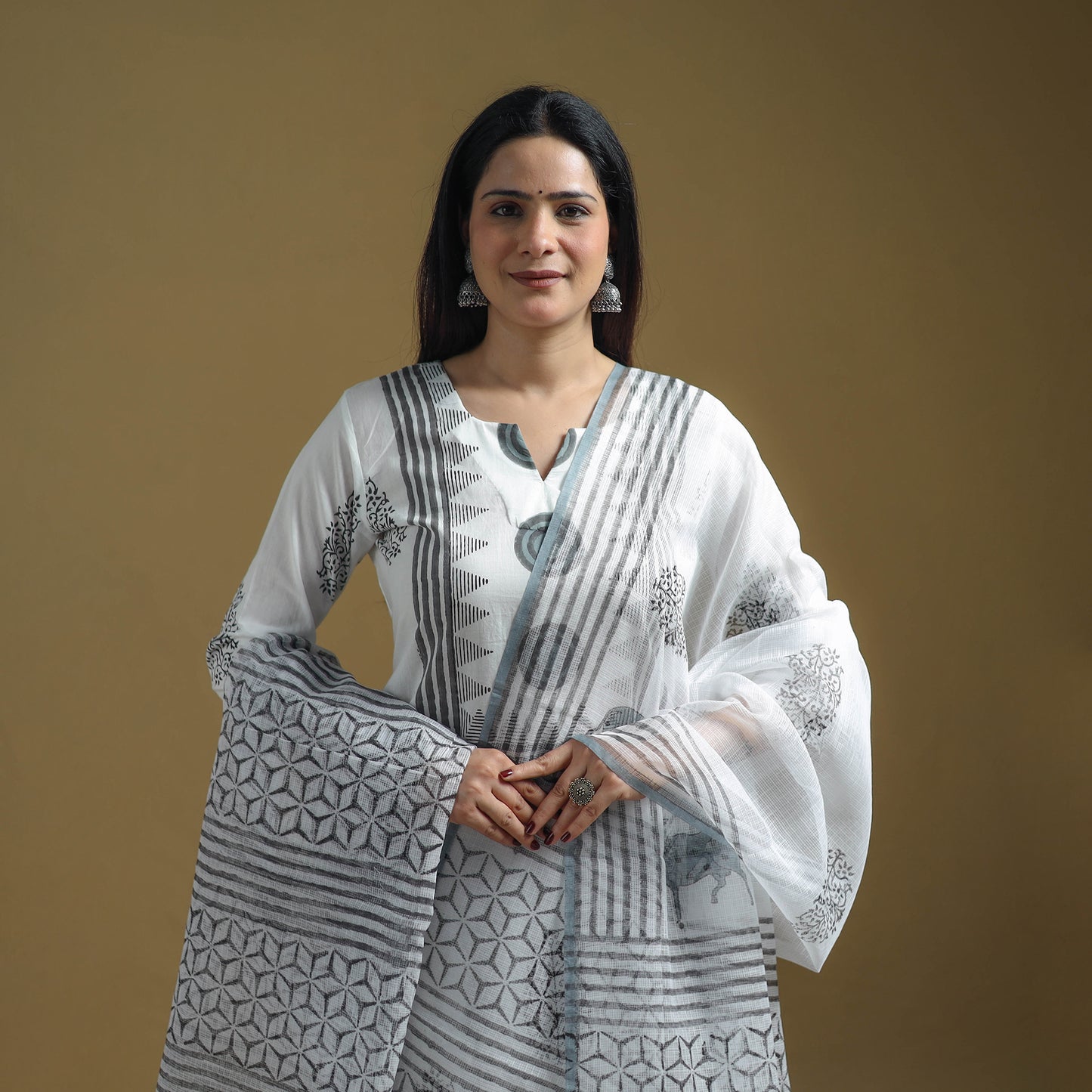 Sanganeri Hand Block Print Cotton Suit Set with Dupatta for women 11