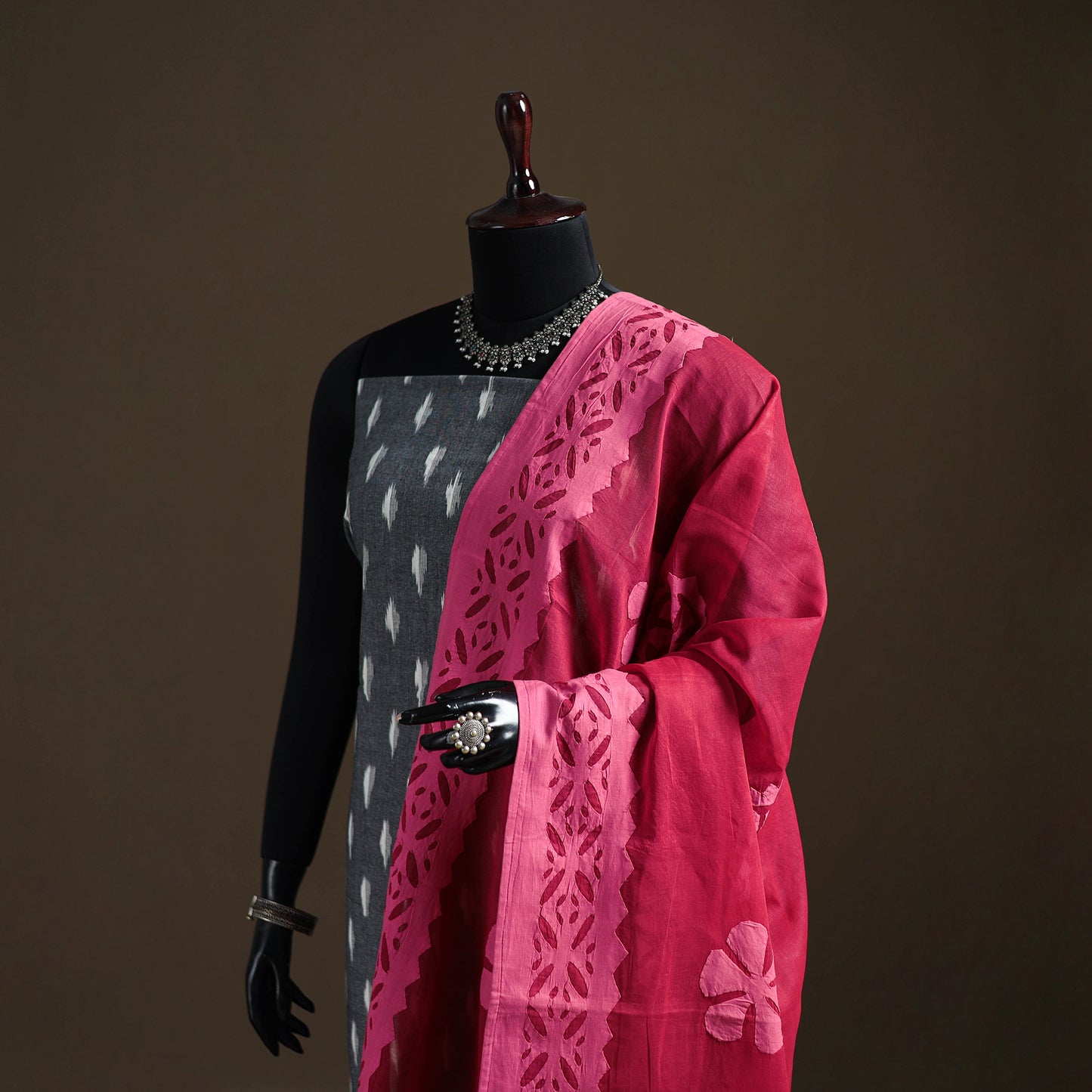 Red - Pure Cotton Barmer Cutwork Applique Dupatta 15