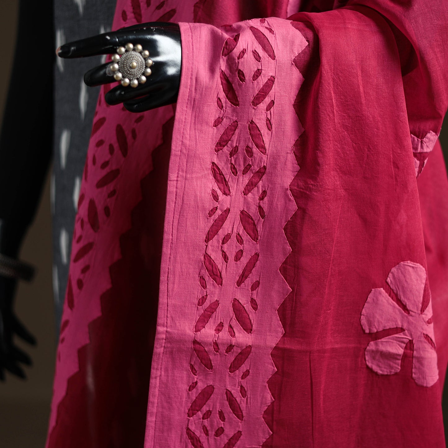 Red - Pure Cotton Barmer Cutwork Applique Dupatta 15