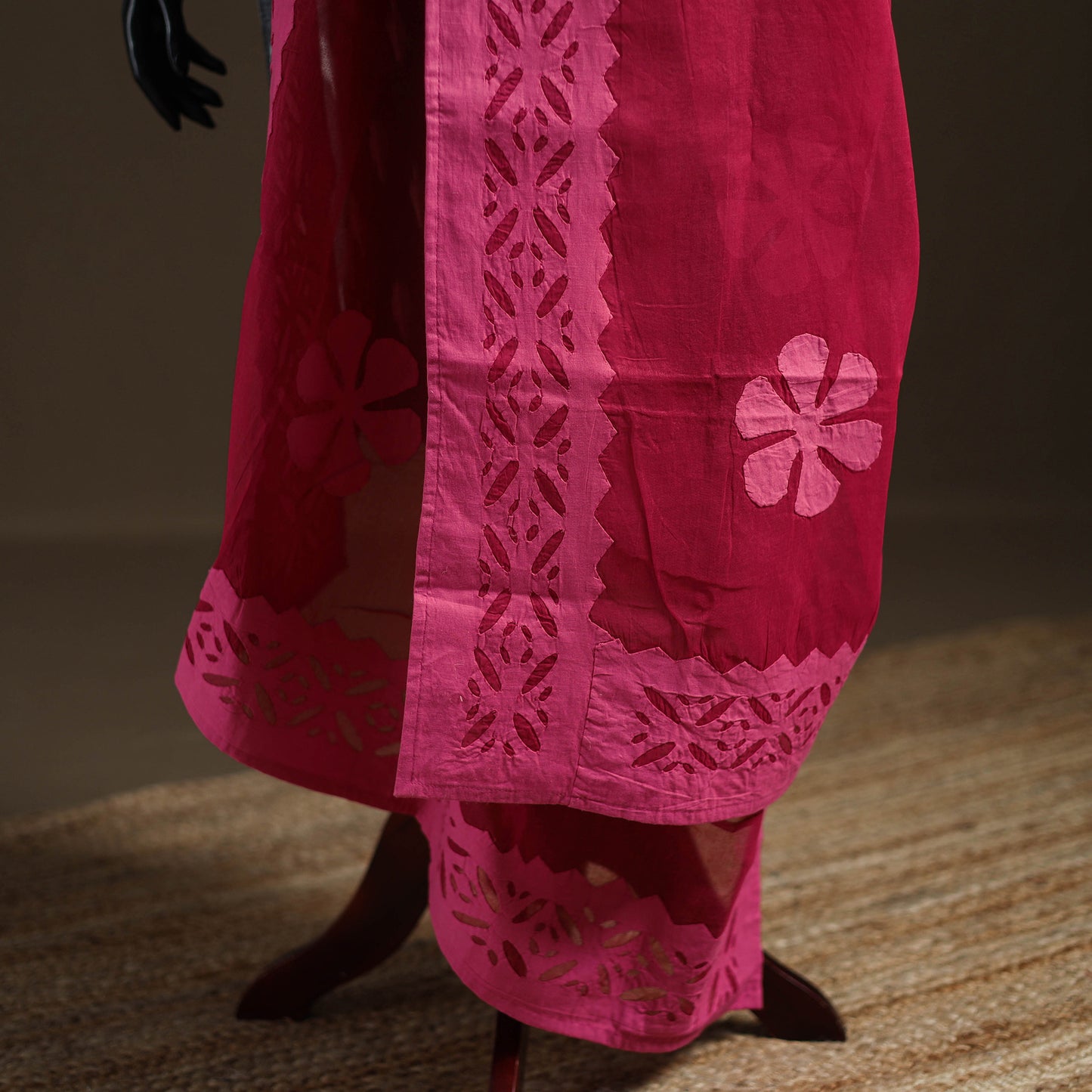 Red - Pure Cotton Barmer Cutwork Applique Dupatta 15