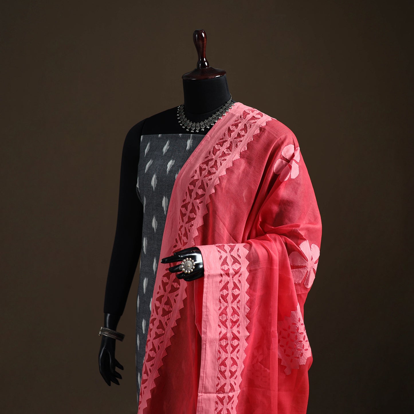Red - Pure Cotton Barmer Cutwork Applique Dupatta 30