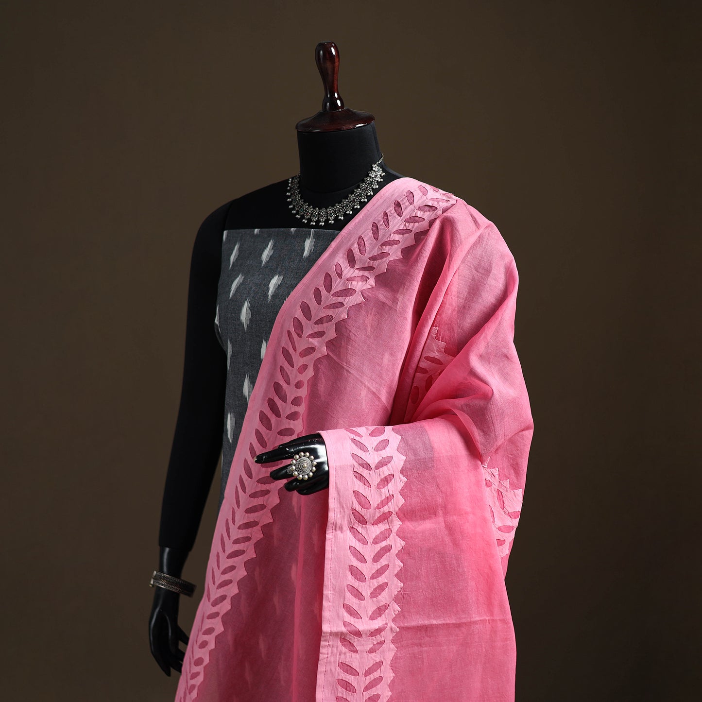 Pink - Pure Cotton Barmer Cutwork Applique Dupatta 39