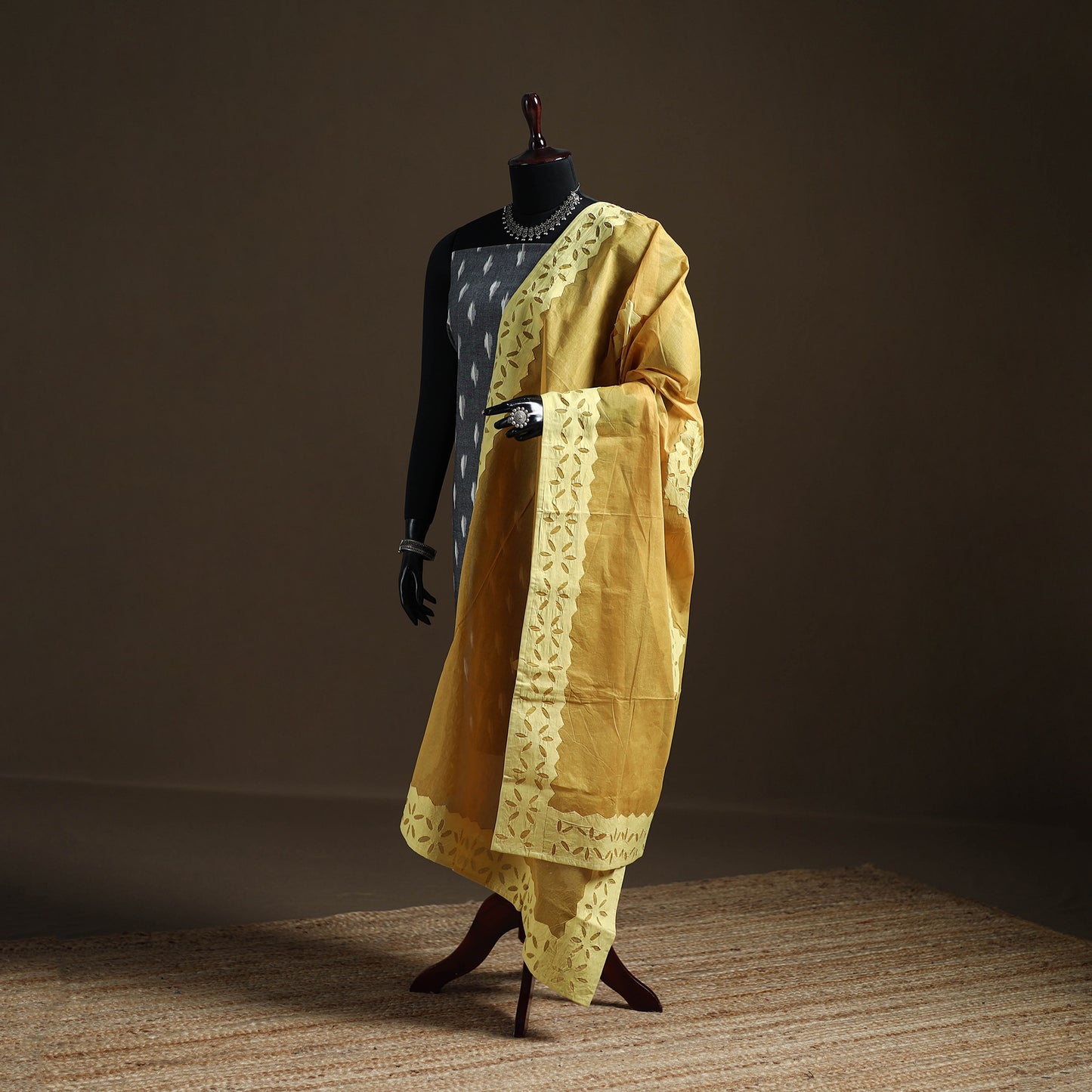 Yellow - Pure Cotton Barmer Cutwork Applique Dupatta 07