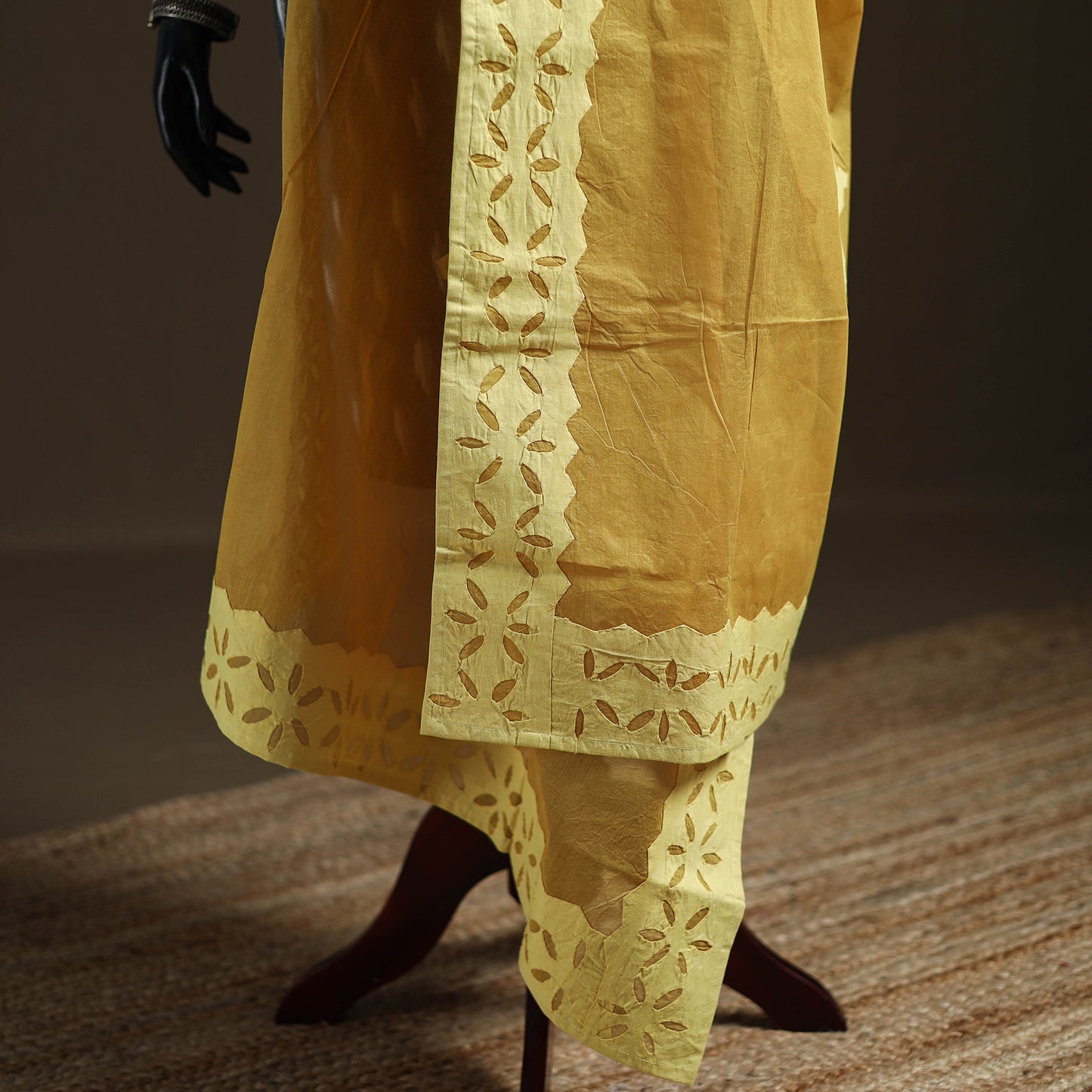Yellow - Pure Cotton Barmer Cutwork Applique Dupatta 07