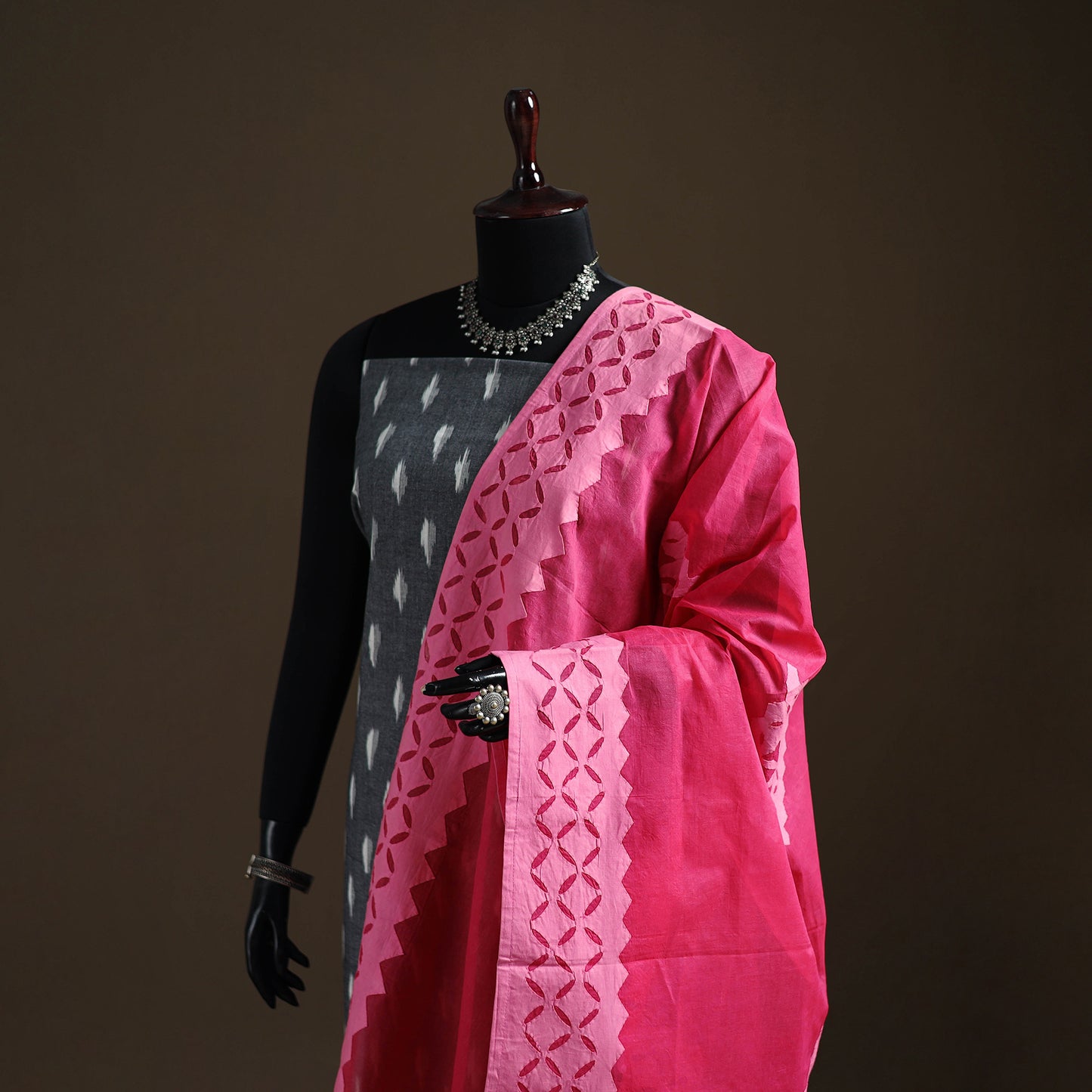 Pink - Pure Cotton Barmer Cutwork Applique Dupatta 03