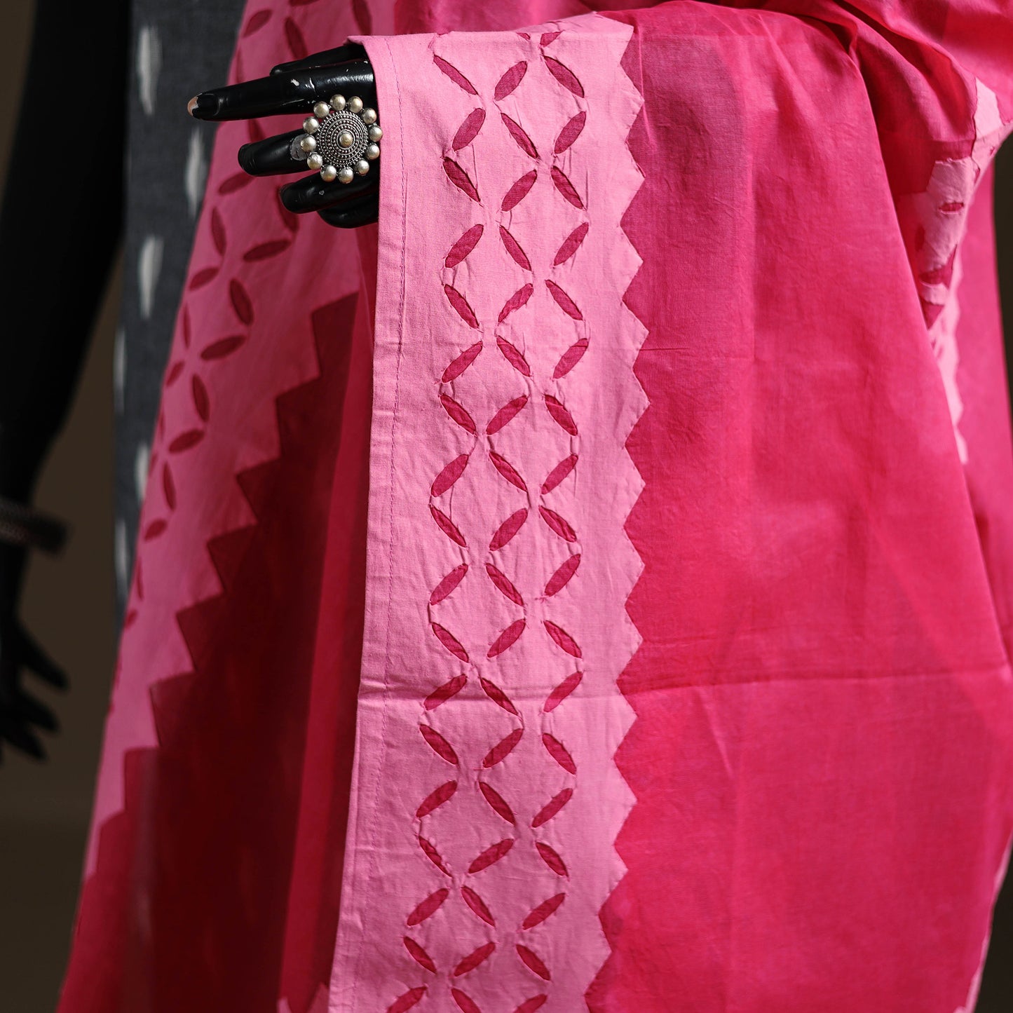 Pink - Pure Cotton Barmer Cutwork Applique Dupatta 03