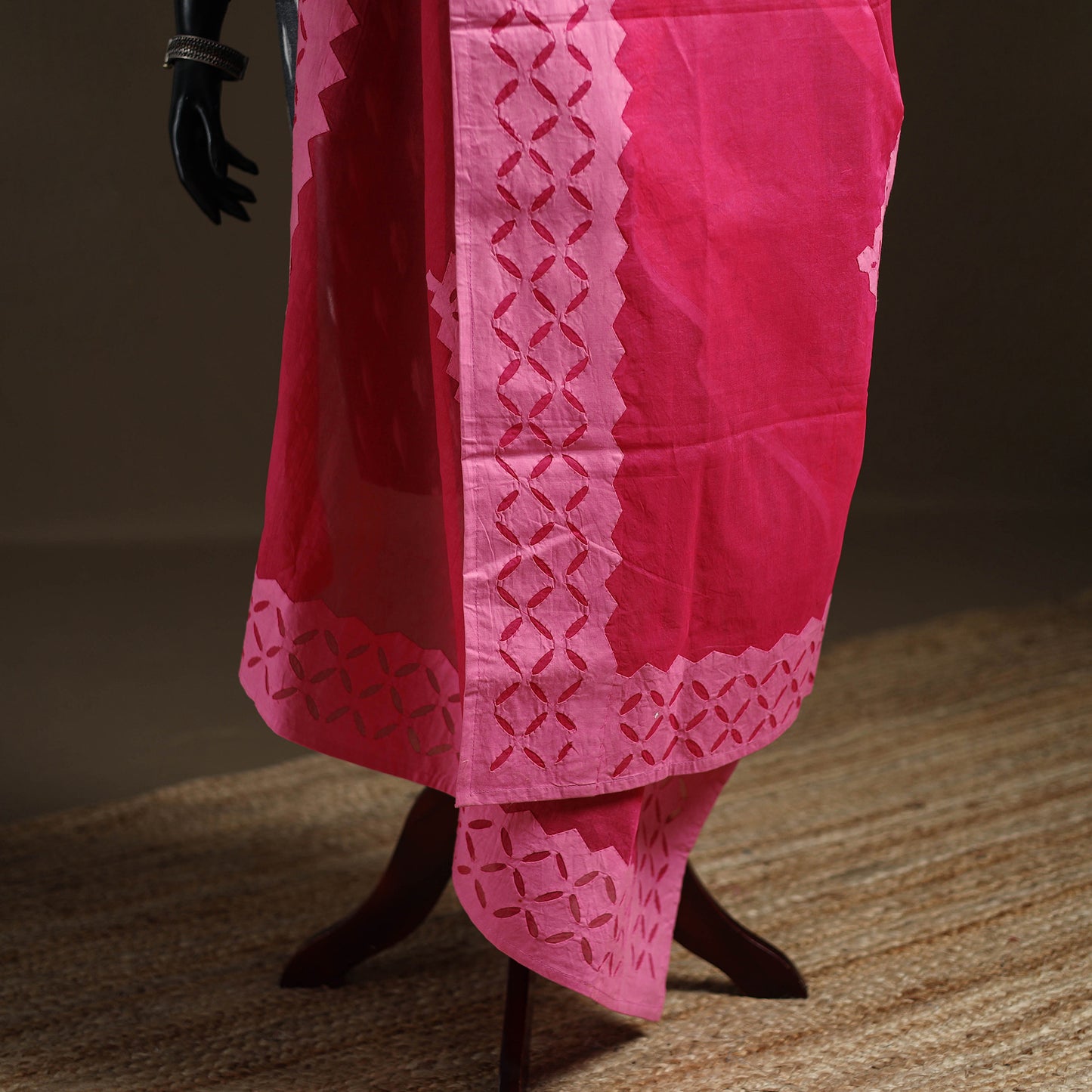 Pink - Pure Cotton Barmer Cutwork Applique Dupatta 03