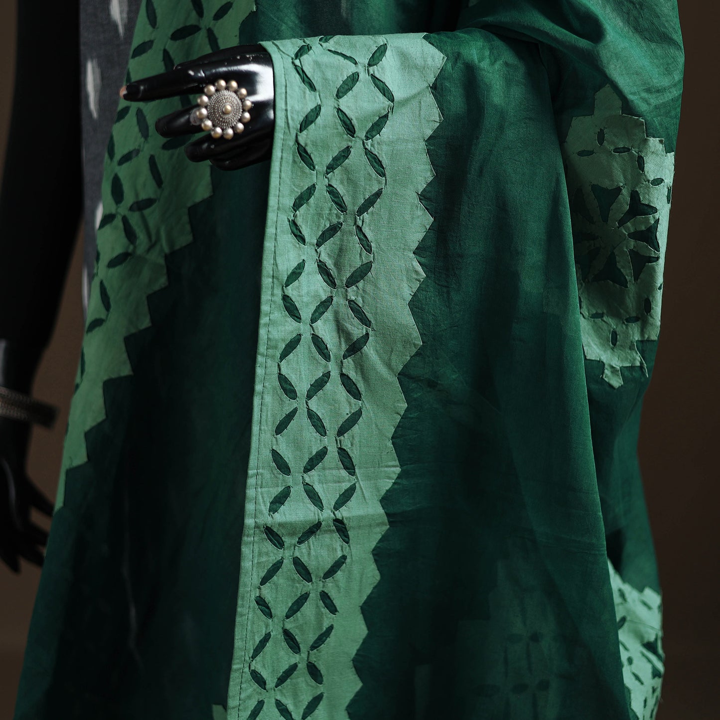 Green - Pure Cotton Barmer Cutwork Applique Dupatta 05