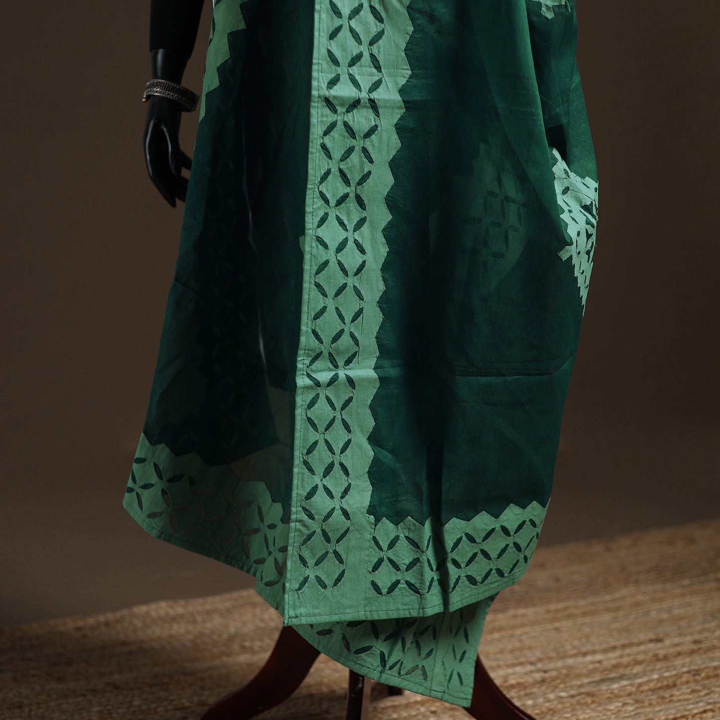 Green - Pure Cotton Barmer Cutwork Applique Dupatta 05