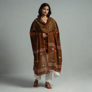 Brown - Burdwan Jamdani Buti Handloom Cotton Dupatta with Tassels 44