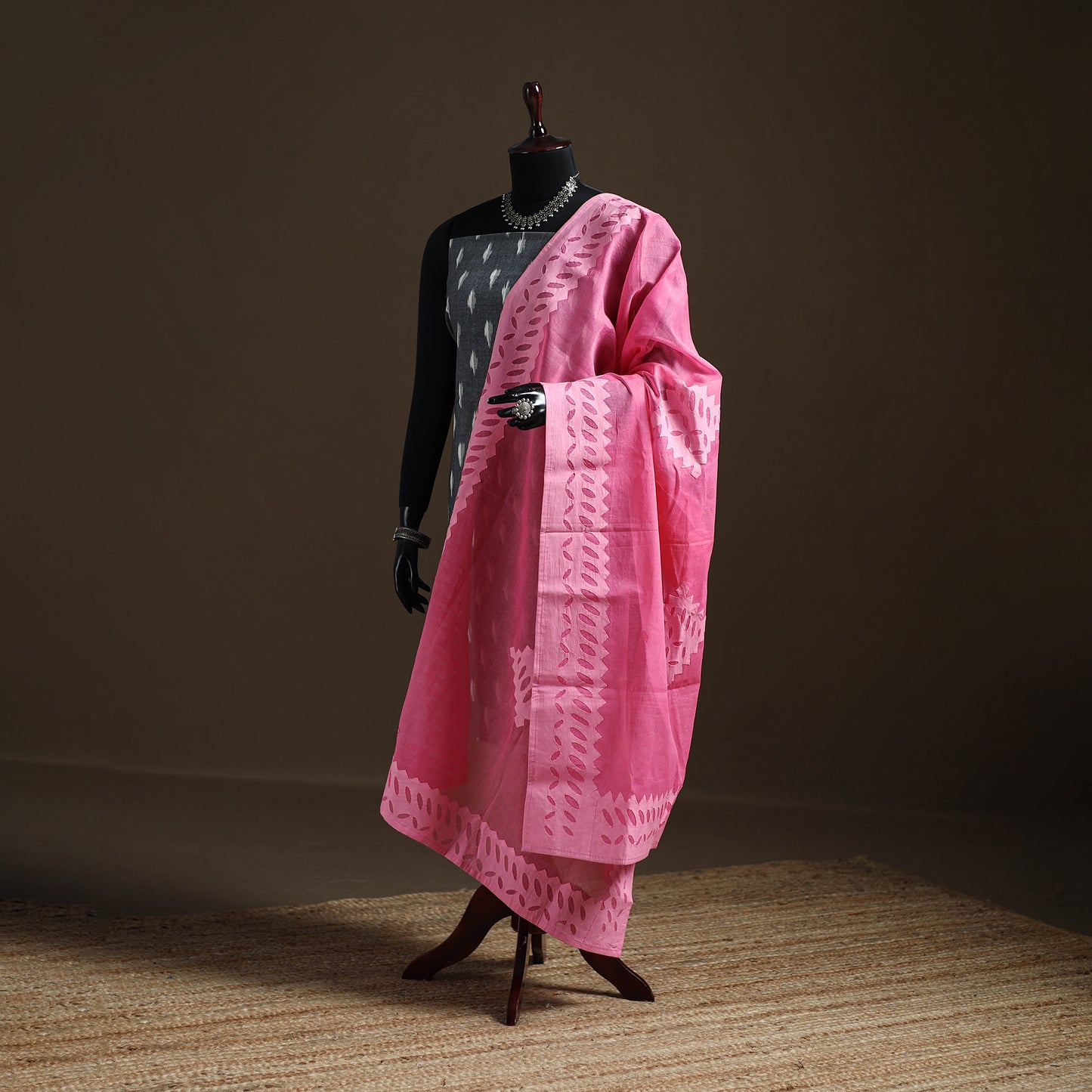 Pink - Pure Cotton Barmer Cutwork Applique Dupatta 38
