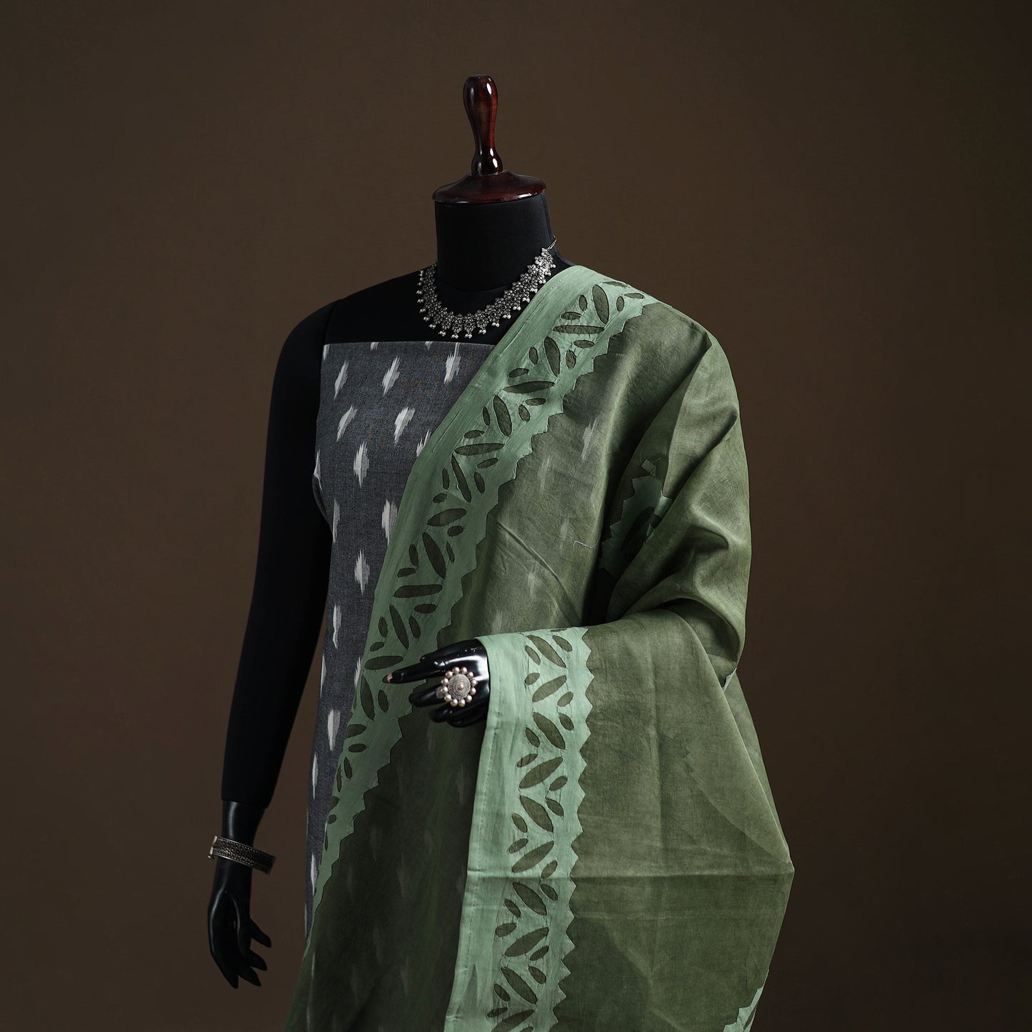 Green - Pure Cotton Barmer Cutwork Applique Dupatta 32