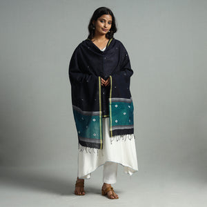 Black - Burdwan Jamdani Buti Handloom Cotton Dupatta with Tassels 46
