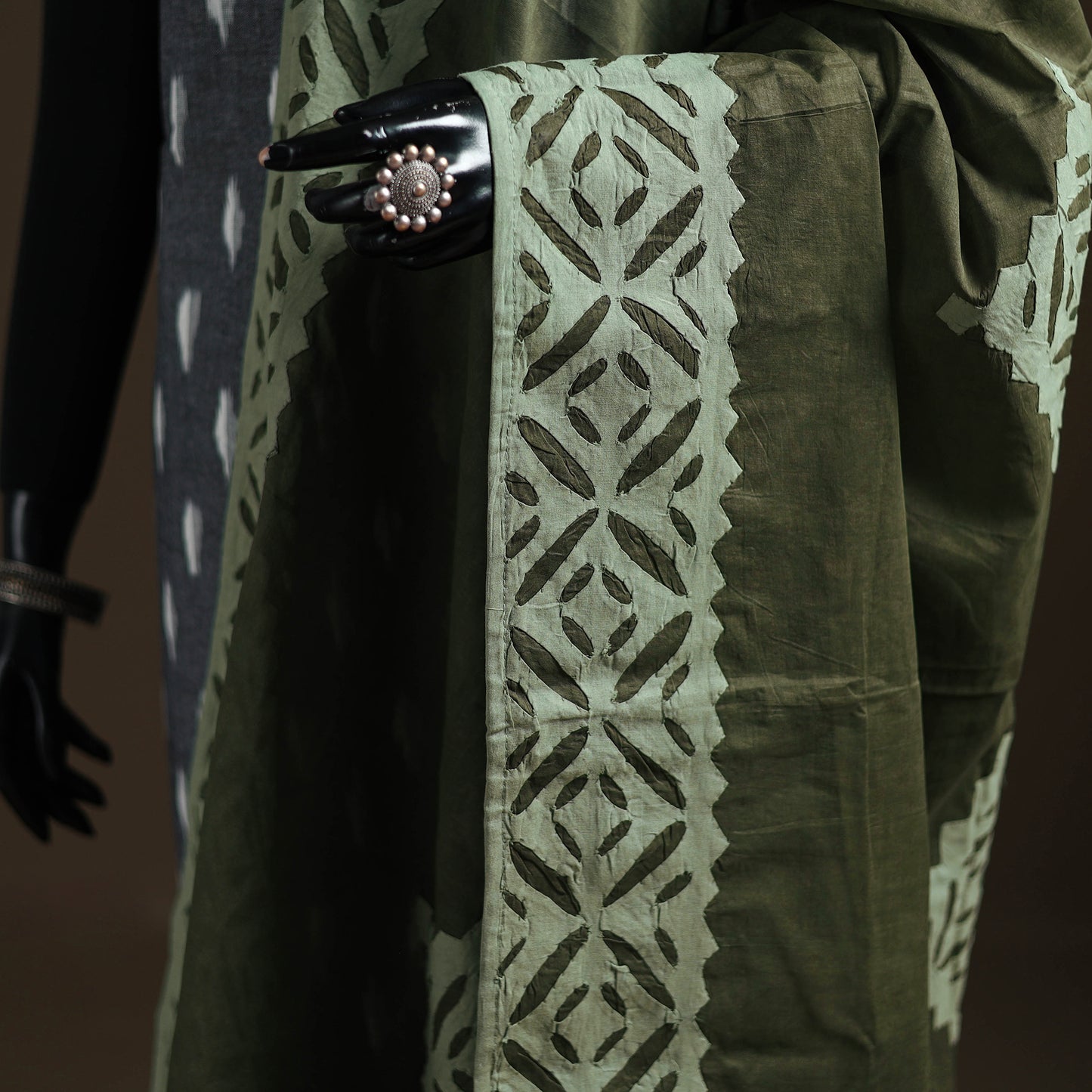 Green - Pure Cotton Barmer Cutwork Applique Dupatta 09