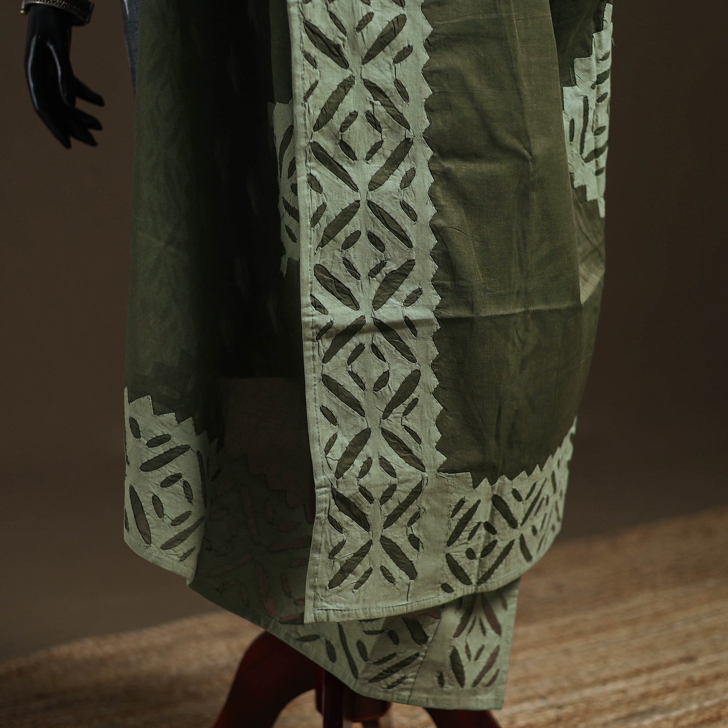 Green - Pure Cotton Barmer Cutwork Applique Dupatta 09