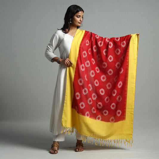 Red - Pochampally Missing Ikat Weave Cotton Handloom Dupatta 03
