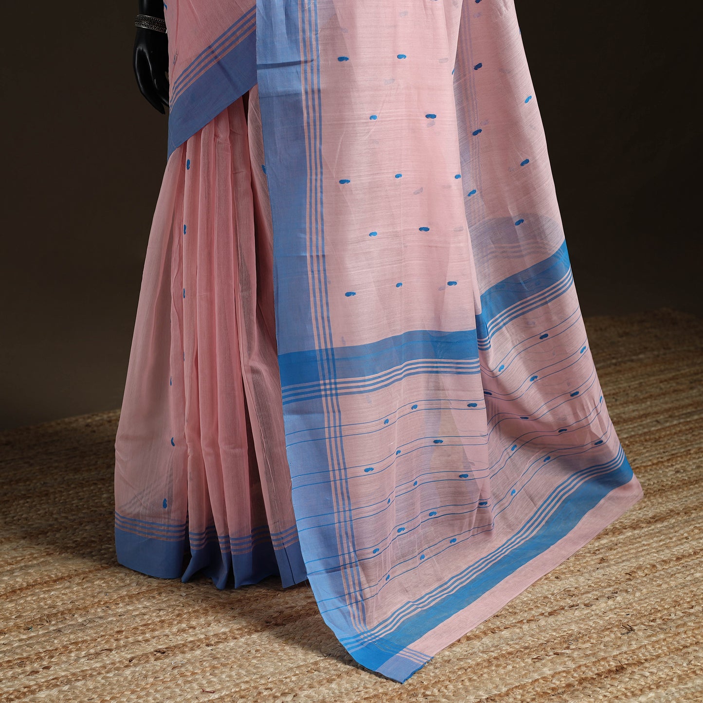 Pink - Pure Handloom Cotton Thread Buti Chanderi Saree 01