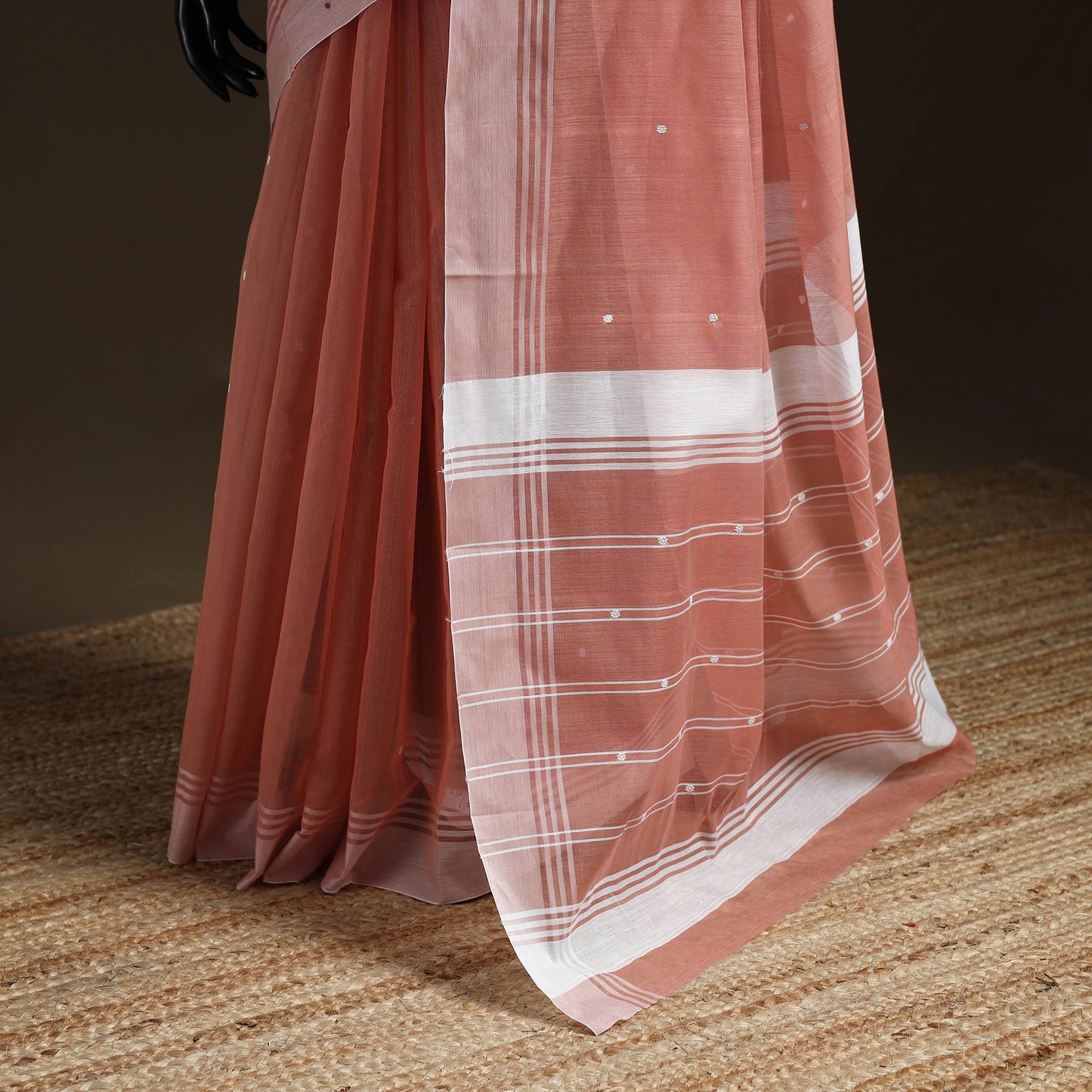 Peach - Pure Handloom Cotton Thread Buti Chanderi Saree 02