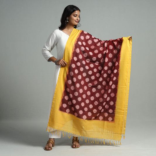 Maroon - Pochampally Missing Ikat Weave Cotton Handloom Dupatta 05
