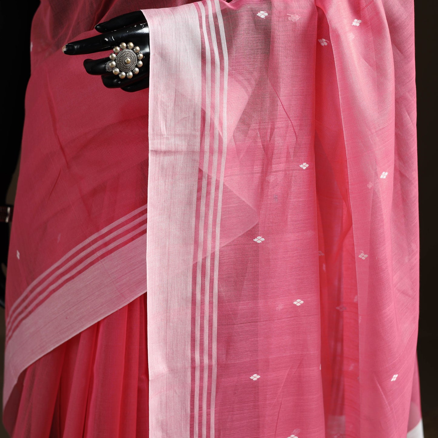 Pink - Pure Handloom Cotton Thread Buti Chanderi Saree 03