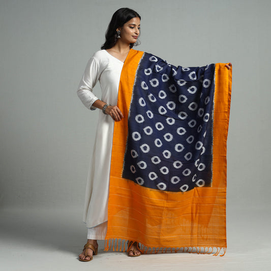 Blue - Pochampally Missing Ikat Weave Cotton Handloom Dupatta 07