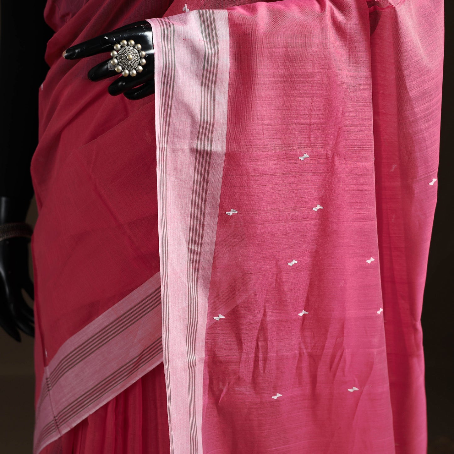 Pink - Pure Handloom Cotton Thread Buti Chanderi Saree 06
