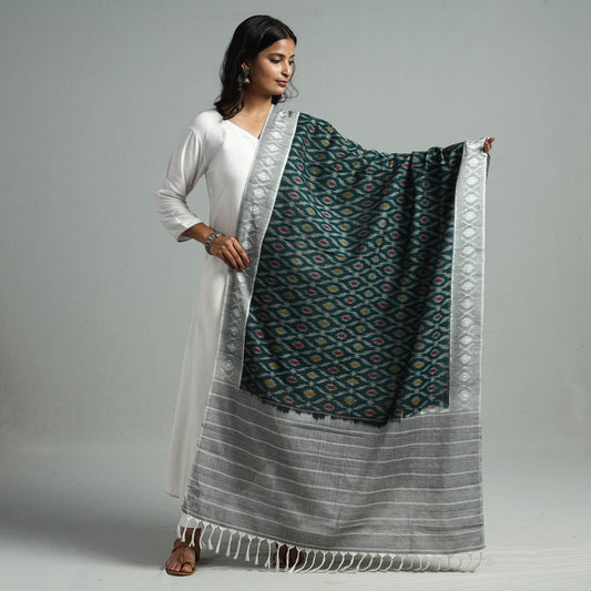 Green - Pochampally Ikat Weave Cotton Handloom Dupatta 10