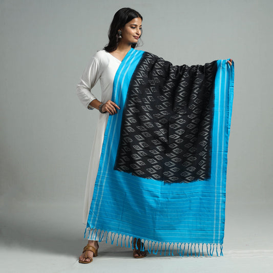 Grey - Pochampally Ikat Weave Cotton Handloom Dupatta 12