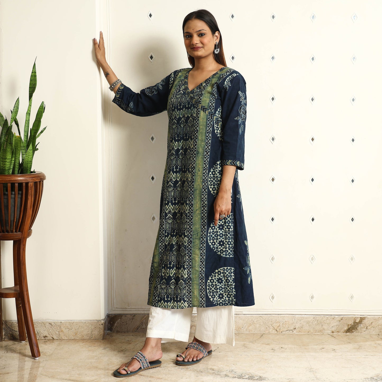 Limited Stock! Blue - Ajrakh Block Printed Cotton Straight Kurta