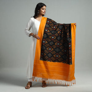 Black - Pochampally Ikat Weave Cotton Handloom Dupatta 13