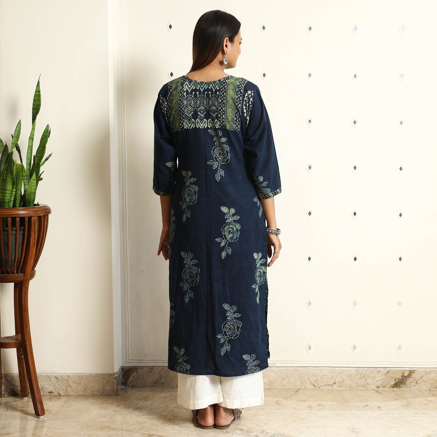 Limited Stock! Blue - Ajrakh Block Printed Cotton Straight Kurta