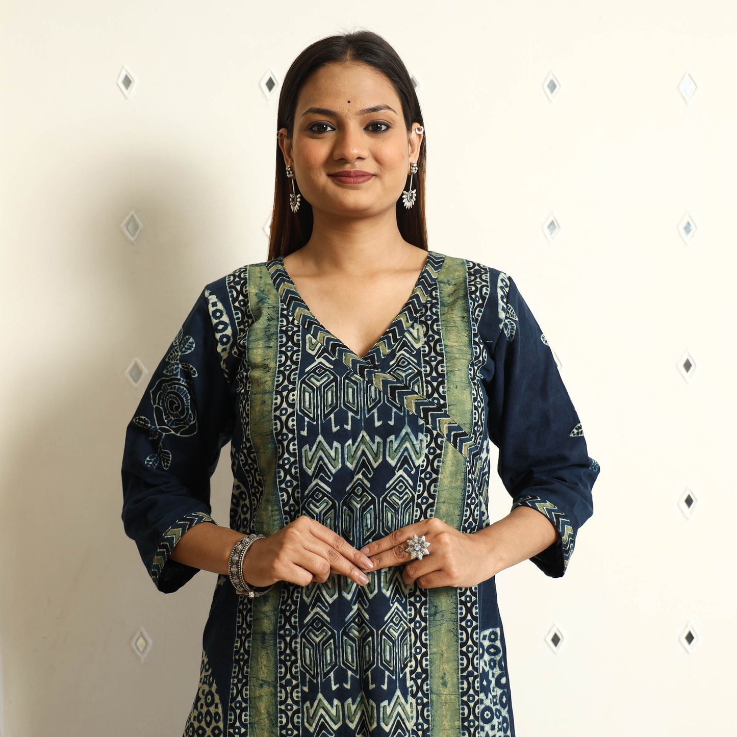 Limited Stock! Blue - Ajrakh Block Printed Cotton Straight Kurta