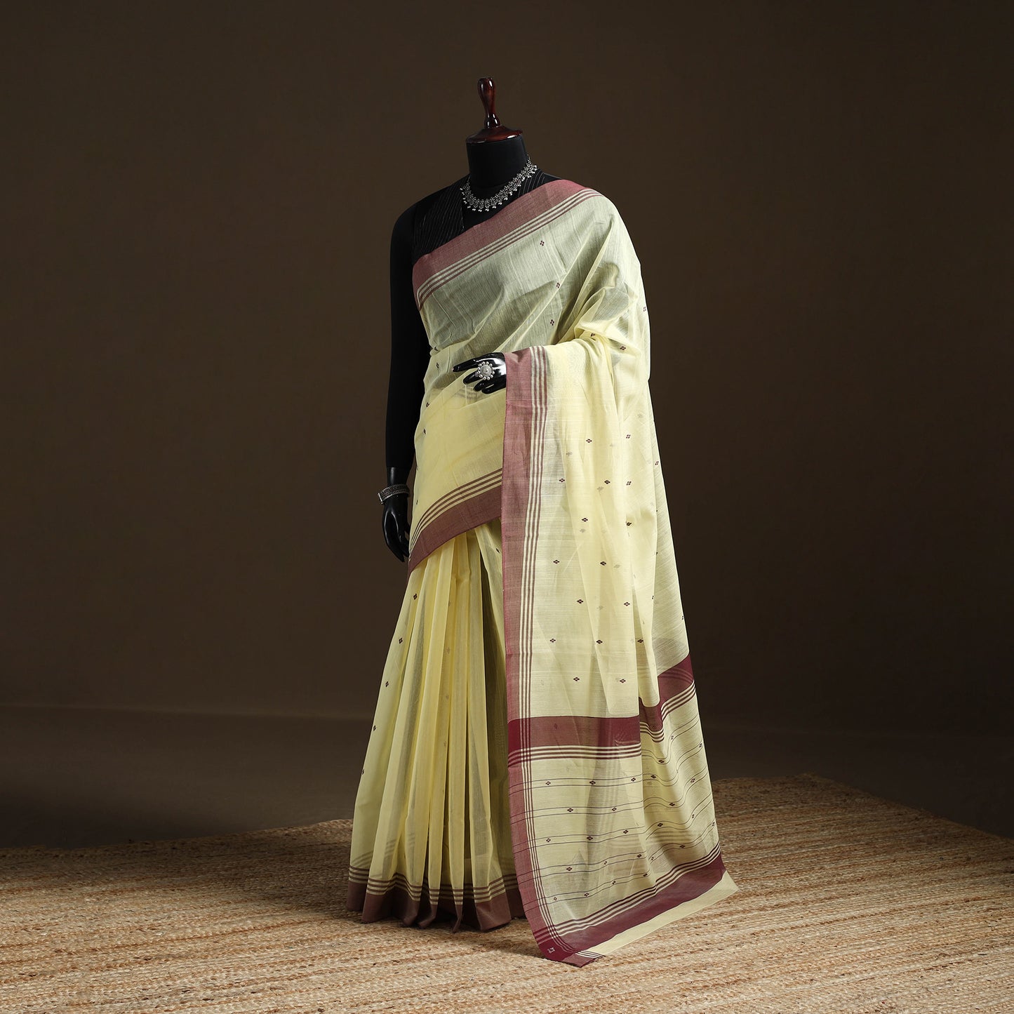 Yellow - Pure Handloom Cotton Thread Buti Chanderi Saree 13