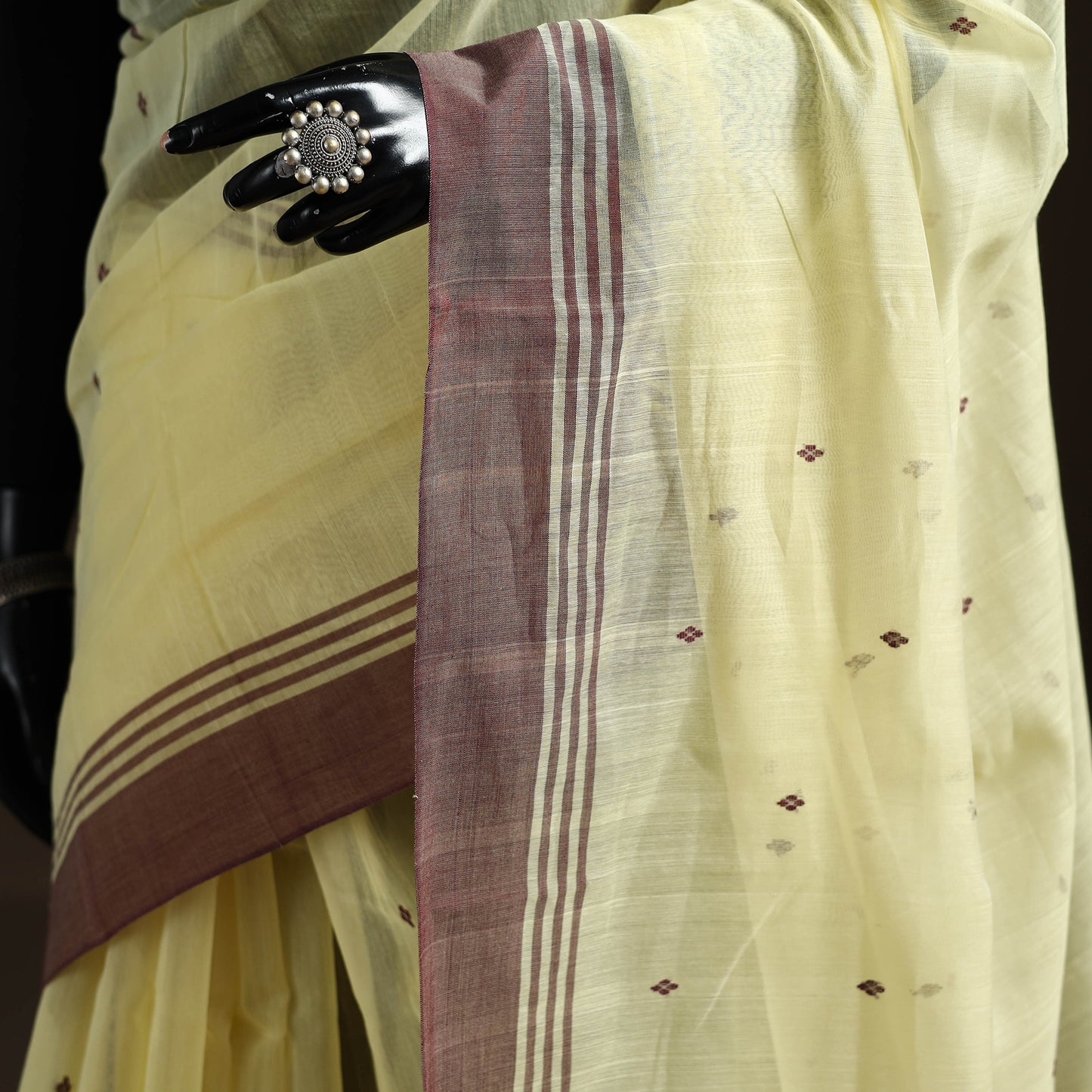 Yellow - Pure Handloom Cotton Thread Buti Chanderi Saree 13